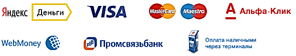 Мы принимаем к оплате яндекс-деньги, webmoney, кредитные карты Visa и Mastercard